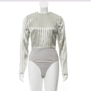 ATOIR Silver Gray Metallic Tone on Tone Crew Neck Striped Bodysuit Size S